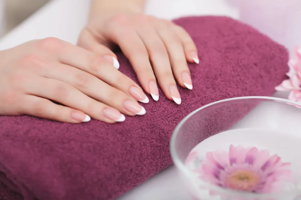 french manicure at beauty spa