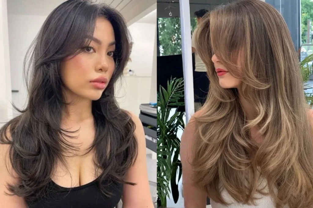 Butterflu haircut on black and golden hair color for women