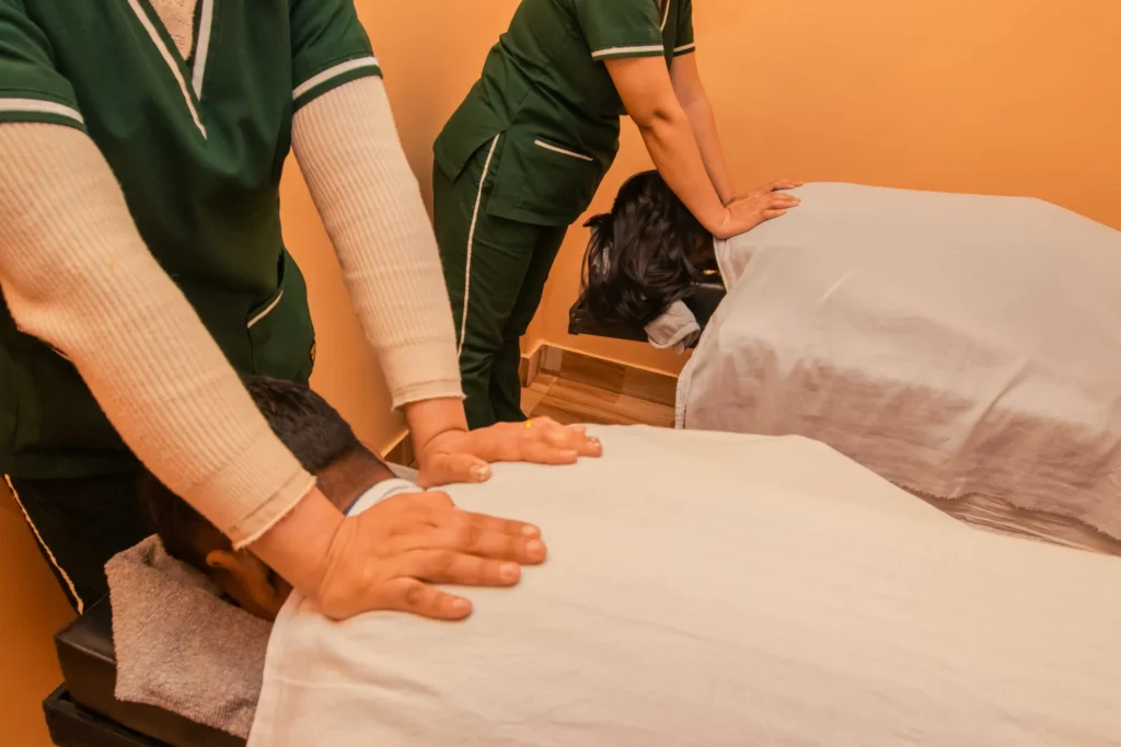 Couple enjoying couples massage in Pokhara at Ayurveda Spa located at Pokhara Nepal