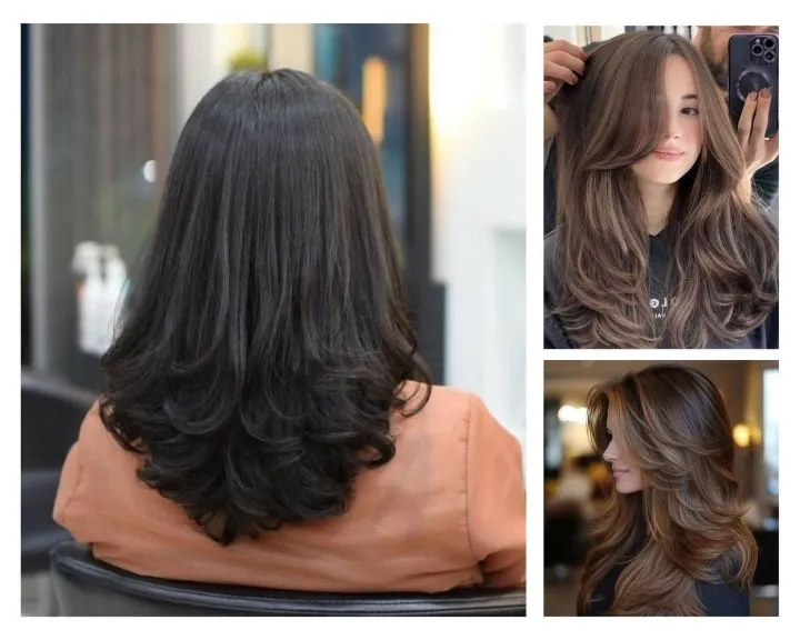 Elegant layering hairstyle from different angles.