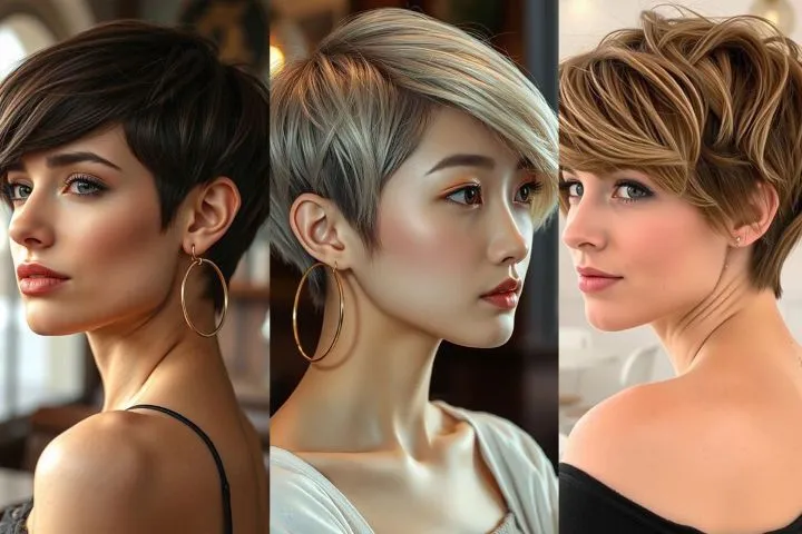 Three beautiful women with famous pixie haircuts.