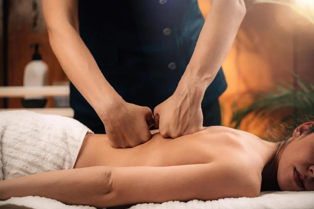 deep relaxation back massage in a women using ayurvedic massage techniques by a skilled therapists