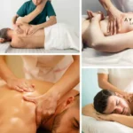 People getting deep tissue massage by therapist in spa