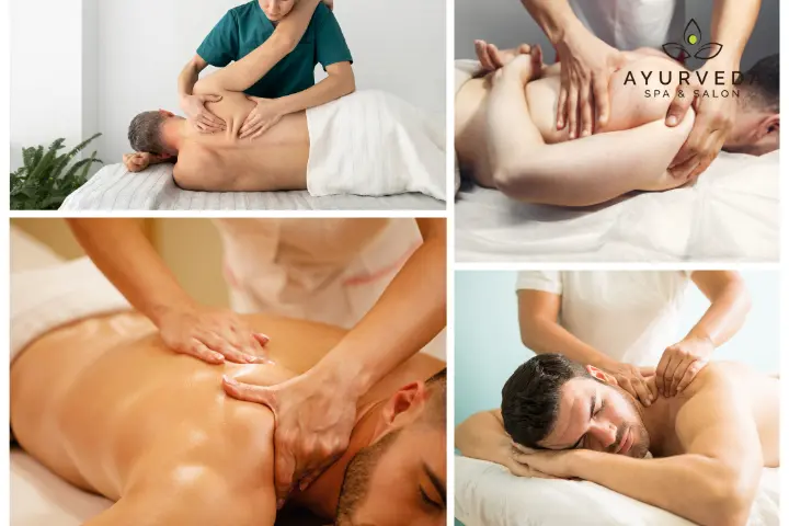 People getting deep tissue massage by therapist in spa